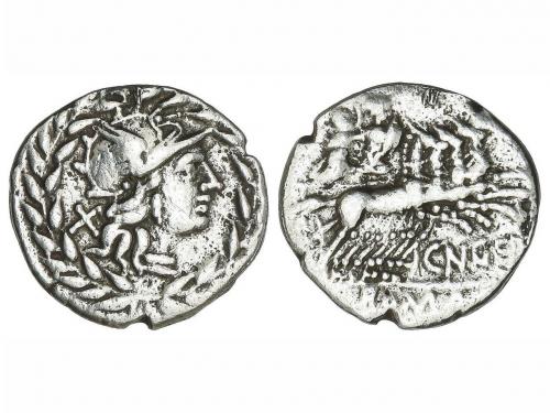 REPÚBLICA ROMANA. Denario. 138 a.C. GELLIA. Cnaeus Gellius.
