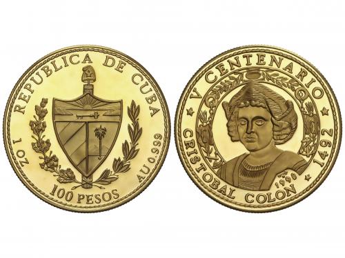 CUBA. 100 Pesos. 1990. 31,01 grs. AU. V Centenario. Cristoba