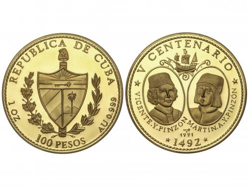 CUBA. 100 Pesos. 1991. 31,09 grs. AU. V Centenario. Hermanos
