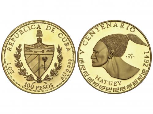 CUBA. 100 Pesos. 1991. 31,00 grs. AU. V Centenario: Hatuey. 