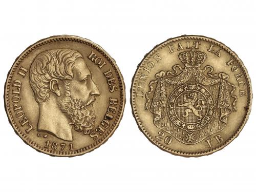 BÉLGICA. 20 Francs. 1871. LEOPOLD II. 6,42 grs. AU. (Leves g