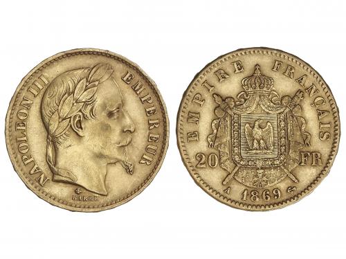FRANCIA. 20 Francs. 1869-A. NAPOLEÓN III. PARÍS. 6,42 grs. A