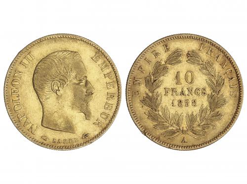 FRANCIA. 10 Francs. 1858. NAPOLEON III. PARÍS. 3,17 grs. AU.