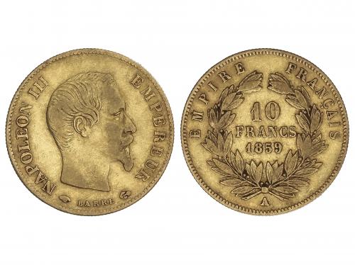 FRANCIA. 10 Francs. 1859. NAPOLEON III. PARÍS. 3,18 grs. AU.
