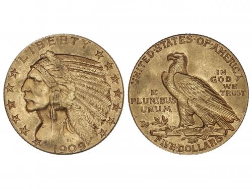 ESTADOS UNIDOS. 5 Dollars. 1909-D. DENVER. 8,34 grs. AU (900