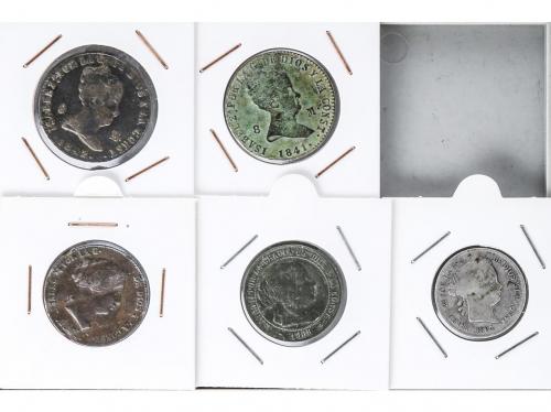 ISABEL II. Lote 4 monedas 8 maravedís a 40 Céntimos de Escud