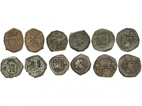 CARLOS II. Lote 6 monedas 2 Maravedís. 1680. BURGOS, CORUÑA 