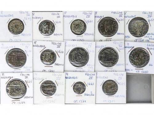 FELIPE IV. Lote 14 monedas 4 (2), 8 Maravedís (12). 1621 a 1