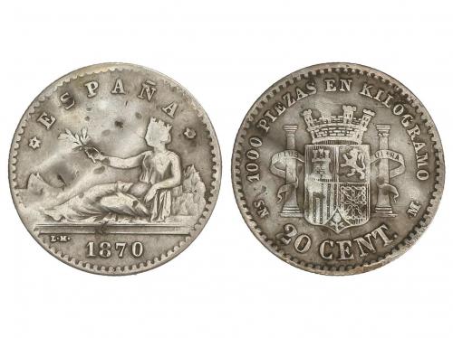 GOB. PROVISIONAL y I REPÚBLICA. 20 Céntimos. 1870 (*7-0). S.