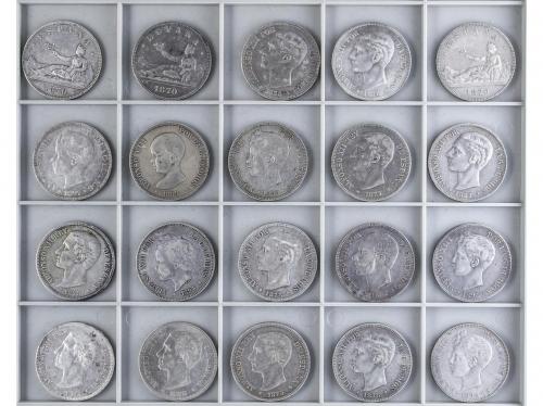 LOTES CENTENARIO. Lote 46 monedas 5 Pesetas. 1870 a 1899. GO