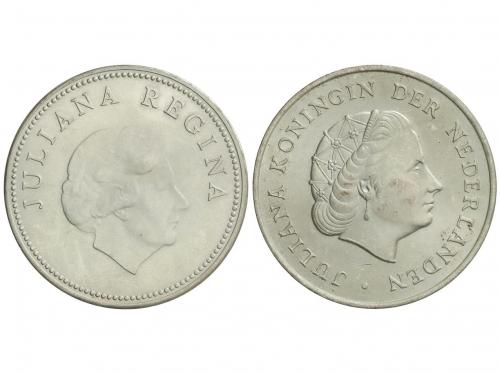 ANTILLAS HOLANDESAS. Lote 2 monedas 2-1/2 y 10 Gulden. 1964 