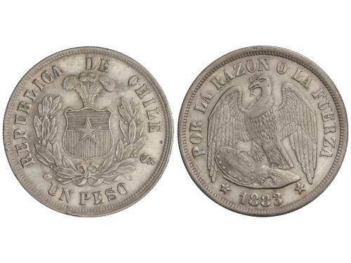CHILE. 1 Peso. 1883. SANTIAGO. 24,8 grs. AR. (Leves golpecit