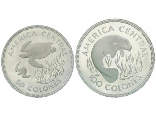 COSTA RICA. Lote 2 monedas 50 y 100 Colones. 1974. AR. Tortu