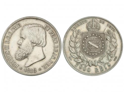 BRASIL. 2.000 Reis. 1888. PEDRO II. 25,4 grs. AR. (Pequeñas 