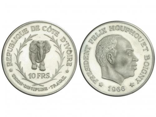 COSTA DE MARFIL. 10 Francs. 1966. FÉLIX HOUPHOUET BOIGNY. 24