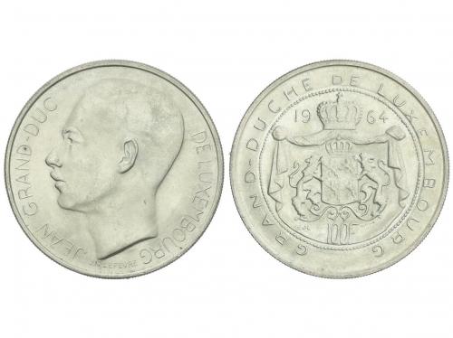 LUXEMBURGO. 100 Francs. 1964. CARLOTA. 18,01 grs. AR. Gran D