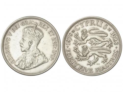 CHIPRE. 45 Piastres. 1928. GEORGE V. 28,14 grs. AR. 50 anive
