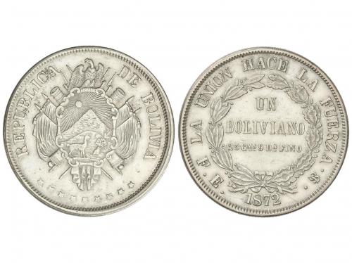 BOLIVIA. 1 Boliviano. 1872. 24,76 grs. AR. (Pequeños golpeci