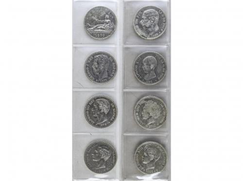 LOTES CENTENARIO. Lote 8 monedas 5 Pesetas. 1870 a 1898. GOB