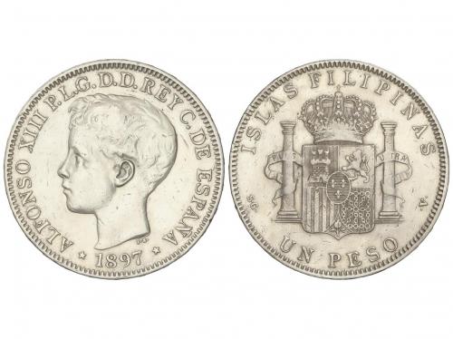 ALFONSO XIII. 1 Peso. 1897. FILIPINAS. S.G.-V. (Limpiada, go