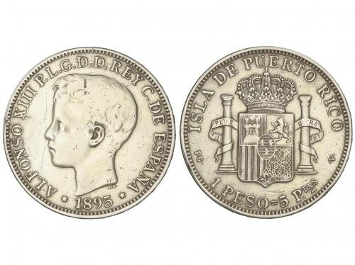 ALFONSO XIII. 1 Peso. 1895. PUERTO RICO. P.G.-V. (Limpiada, 