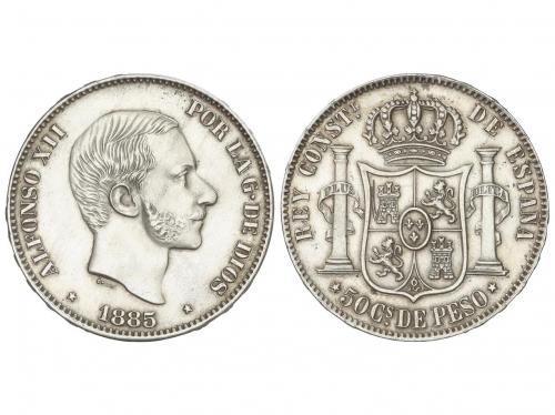 ALFONSO XII. 50 Centavos de Peso. 1885. MANILA. EBC-. 