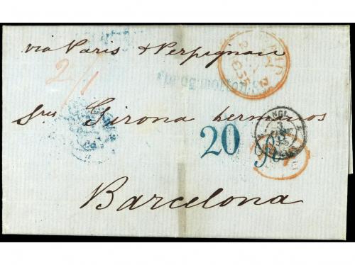 ESPAÑA. 1855. Carta de LONDRES a BARCELONA con marca encamin