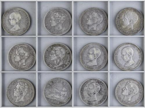 LOTES CENTENARIO. Lote 46 monedas 5 Pesetas. 1870 a 1898. GO