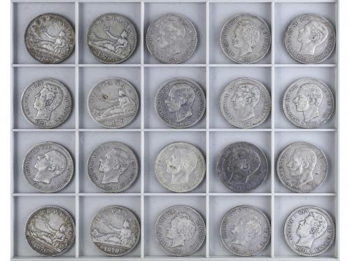 LOTES CENTENARIO. Lote 30 monedas 5 Pesetas. 1870 a 1897. GO