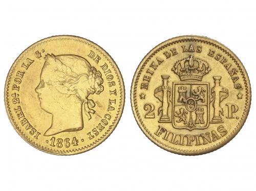 ISABEL II. 2 Pesos. 1864. MANILA. 3,35 grs. (Pequeños golpec
