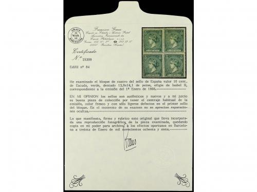 (*) ESPAÑA. Ed. 84. 10 céntimos verde, bloque de cuatro. Cer
